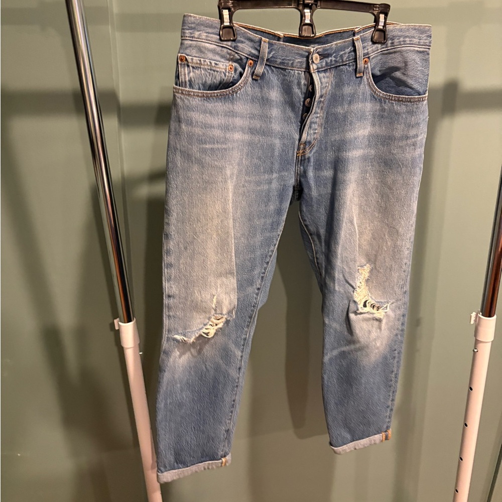 Levi's Light Blue Distressed Straight Leg Jeans